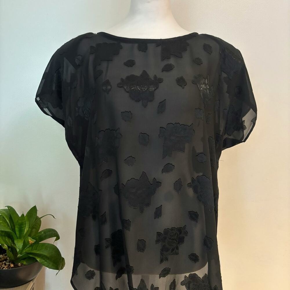 Silhouette Vintage Sheer Rose Blouse – Gothic, Boho Noir, Elegant Tunic Size 38
